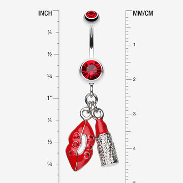 Detail View 1 of Glamourous Lip and Lipstick Belly Ring-Red